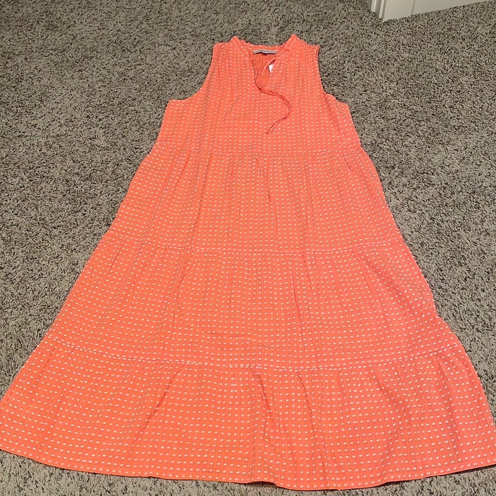 NWOT Loft Maxi Dress Orange/white keyhole tie front size Large